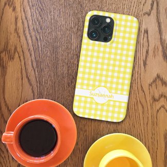 Yellow Gingham Check Monogrammed Custom Case-Mate