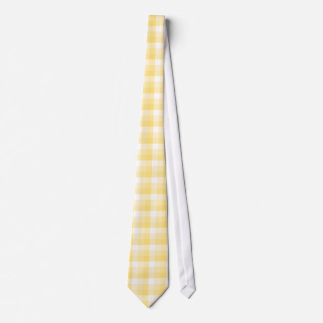 Yellow Gingham Check Pattern. Neck Tie (Front)