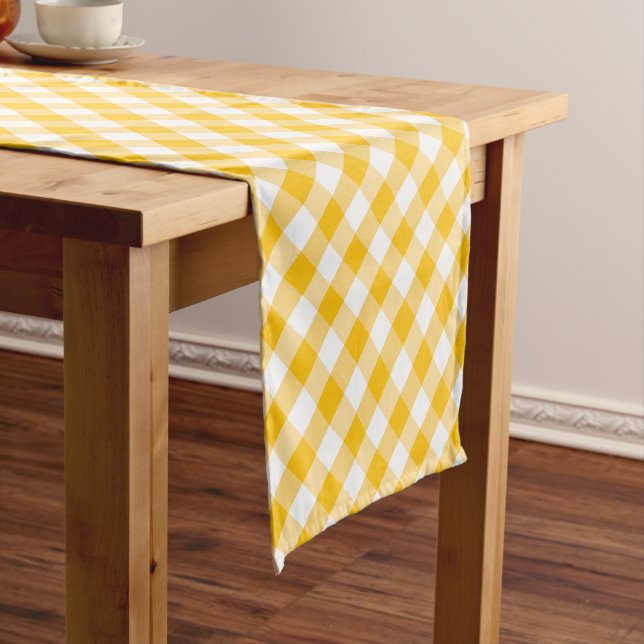 Yellow Gingham Check Pattern Short Table Runner (In Situ)