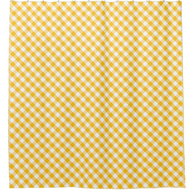 Yellow Gingham Check Pattern Shower Curtain (Front)