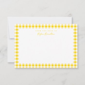 Yellow Gingham Check Personal Stationery Thank You Card by 2BirdStone at Zazzle