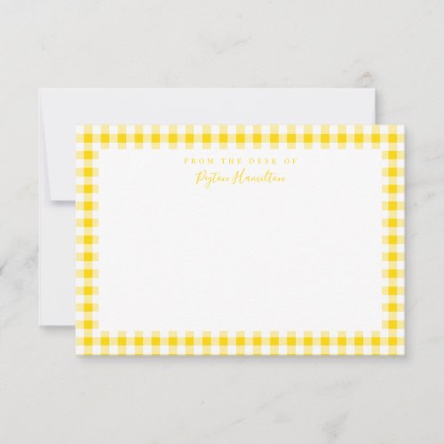 Yellow Gingham Check Personal Stationery Thank You Card