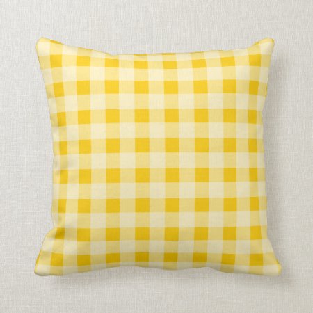 Yellow Gingham Check Plaid Pattern Throw Pillow