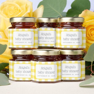Yellow Gingham Check Rustic Baby Shower Honey Jar Favors