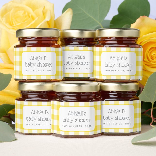 Yellow Gingham Check Rustic Baby Shower Honey Jar Favors (Insitu)