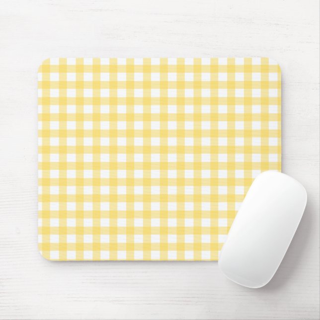 Yellow Gingham Checkered Mouse Pad (With Mouse)