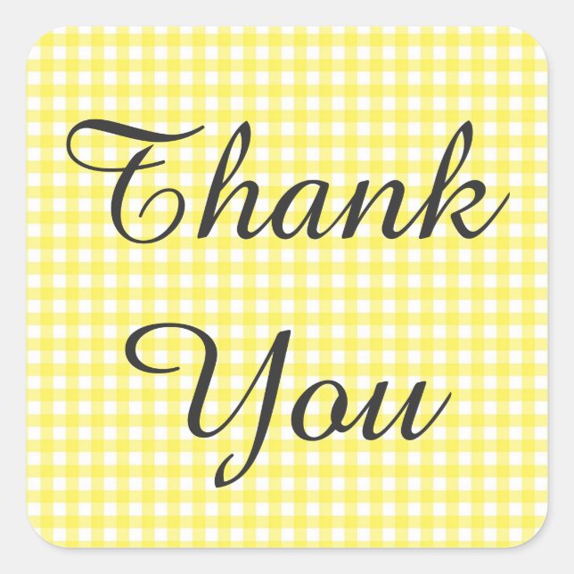 Yellow Gingham Checkered Thank You Sticker (Front)