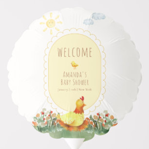 Yellow Gingham Chicken Baby Shower Welcome Balloon