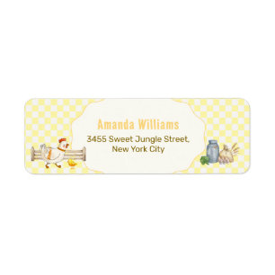 Yellow Gingham Chicks Baby Shower Return Address Label