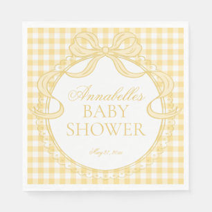 Yellow Gingham Coquette Bow Baby Shower Dessert Napkins