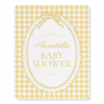 Yellow Gingham Coquette Bow Baby Shower Welcome Foam Board