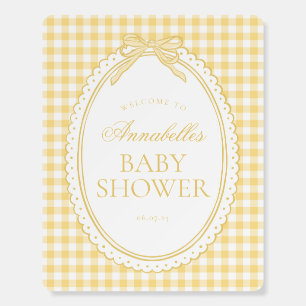Yellow Gingham Coquette Bow Baby Shower Welcome Foam Board