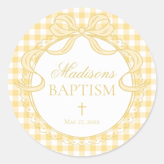 Yellow Gingham Coquette Bow Baptism Envelope Seal (Front)