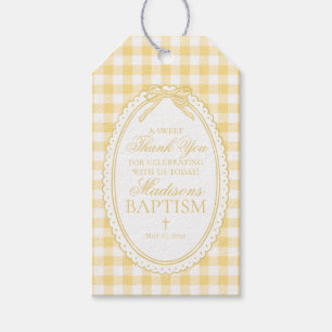 Yellow Gingham Coquette Bow Baptism Favors Gift Tags