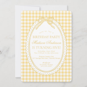 Yellow Gingham Coquette Bow Birthday Party Invitation