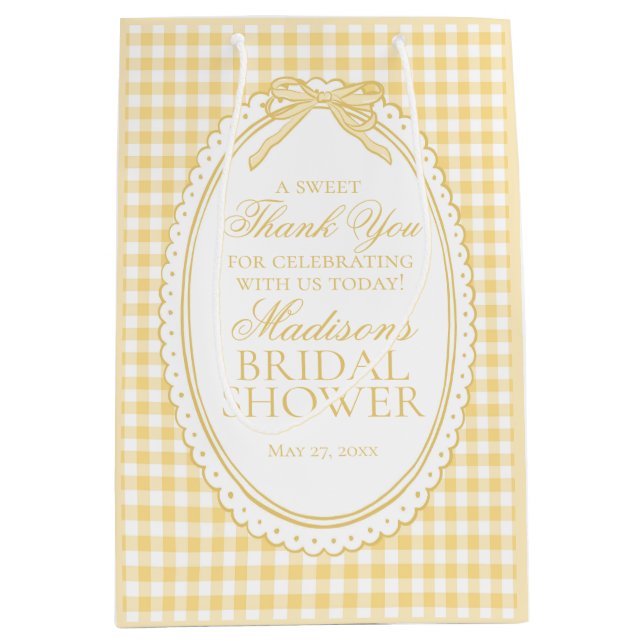 Yellow Gingham Coquette Bow Bridal Shower Favors Medium Gift Bag (Front)