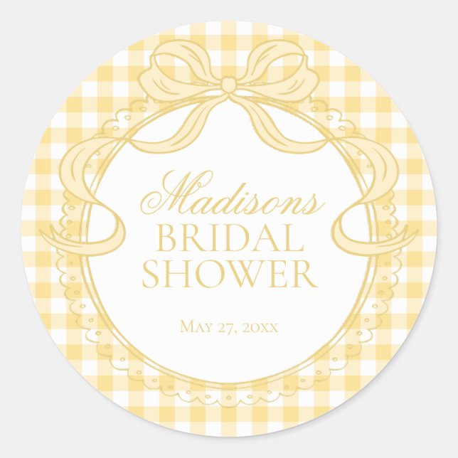 Yellow Gingham Coquette Bow Bridal Shower Seal (Front)