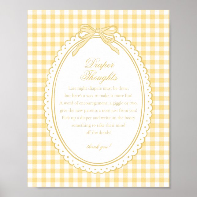 Yellow Gingham Coquette Bow Diaper Thoughts Baby Poster (Front)