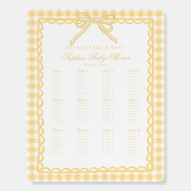 Yellow Gingham Coquette Bow Seating Chart Foam Board (Front)