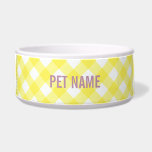 Yellow Gingham Custom Name Pet - Personalized Bowl<br><div class="desc">Introducing our Yellow Gingham Custom Name Pet Bowl, a personalized and stylish feeding solution designed to elevate your pet's dining experience. Crafted with care and precision, this pet bowl combines functionality with a touch of uniqueness. With a perfect blend of vibrant yellow gingham pattern and customizable name, it not only...</div>