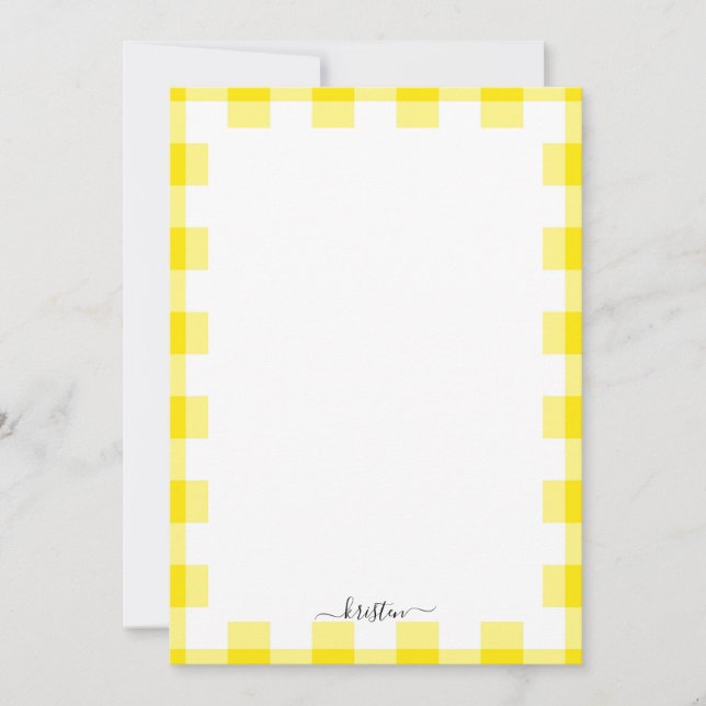 Yellow Gingham Custom Script Name  Thank You Card (Front)