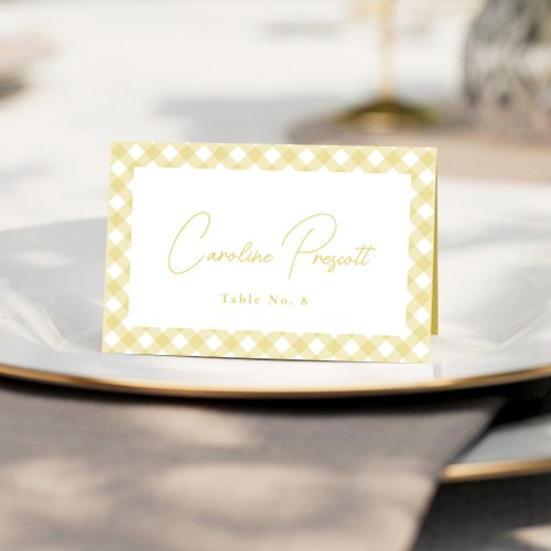 Yellow gingham cute baby shower name place card