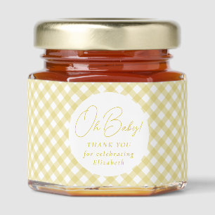 Yellow gingham cute simple baby shower favor honey jar favors