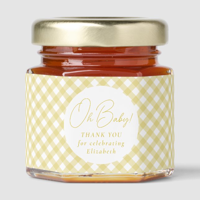 Yellow gingham cute simple baby shower favor honey jar favors (Front)
