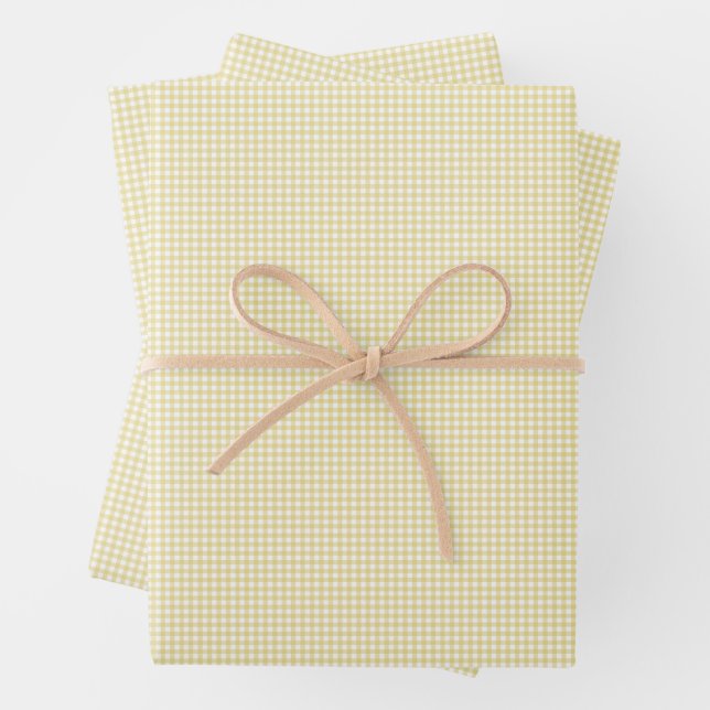 Yellow gingham cute simple classic plaid wrapping paper sheets (In situ)