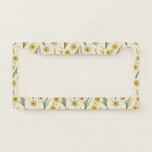 Yellow Gingham Daffodil Botanical Floral Pattern License Plate Frame