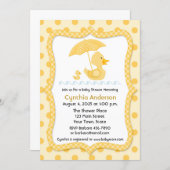 Yellow Gingham Duck with Umbrella, Baby Shower Invitation (Front/Back)