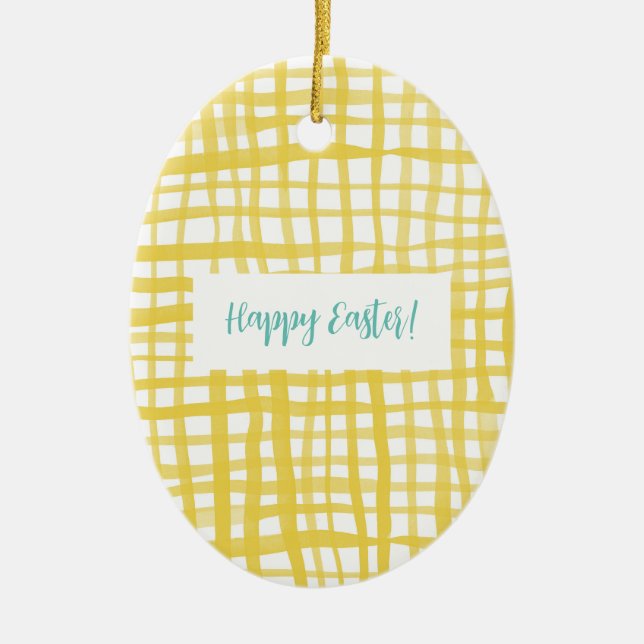 Yellow gingham Easter Ceramic Ornament (Front)