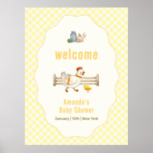 Yellow Gingham Farm Chick Baby Shower Welcome Poster