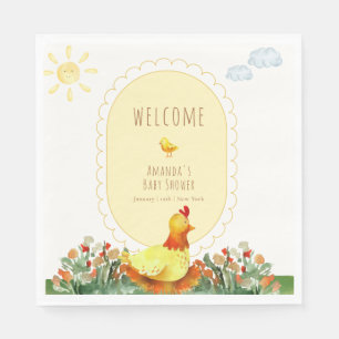 Yellow Gingham Farm Chicken Baby Shower Welcome Napkins