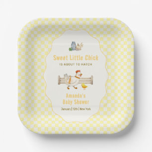 Yellow Gingham Farm Fresh Chicks Baby Shower Paper Plates