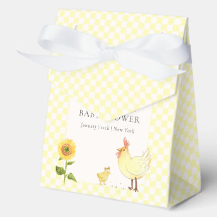 Yellow Gingham Farm Sunflower Chicken Baby Shower Favor Boxes