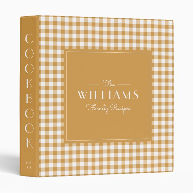 Yellow Gingham Farmhouse Family Recipe Cookbook 3 Ring Binder (Front/Spine)