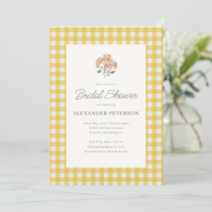 Yellow Gingham Floral Watercolor Bridal Shower Invitation
