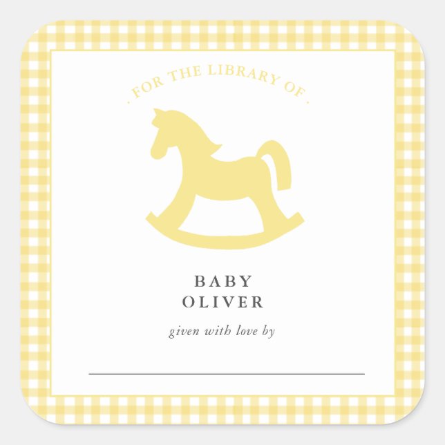 Yellow Gingham Gender neutral Baby Bookplate (Front)