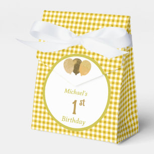Yellow Gingham Glitter Balloons Custom 3 Photos Favor Boxes