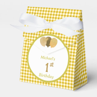 Yellow Gingham Glitter Balloons Custom 3 Photos  Favor Boxes