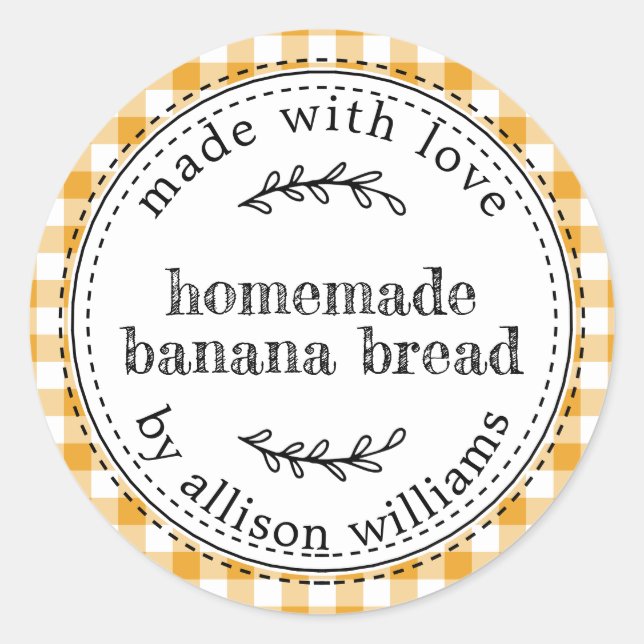 Yellow Gingham Homemade Banana Bread Label (Front)