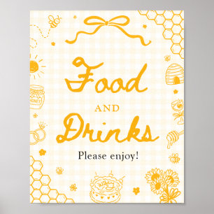 Yellow Gingham Honey Bee Food and Drinks Sign