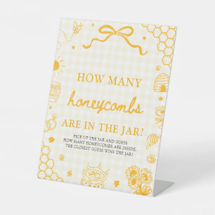 Yellow Gingham Honey Bee Guess How Many Honeycombs Pedestal Sign
