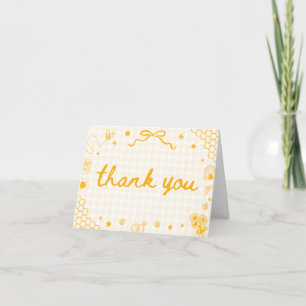 Yellow Gingham Honey Bee Honeycomb Bridal Shower Letterpress Thank You Card