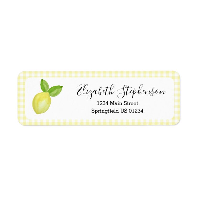 Yellow Gingham Lemon Return Address Label (Front)