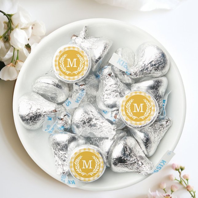 Yellow Gingham Monogram Crest Wedding Hershey®'s Kisses® (Yellow Gingham Monogram Crest Wedding Hershey®'s Kisses®)
