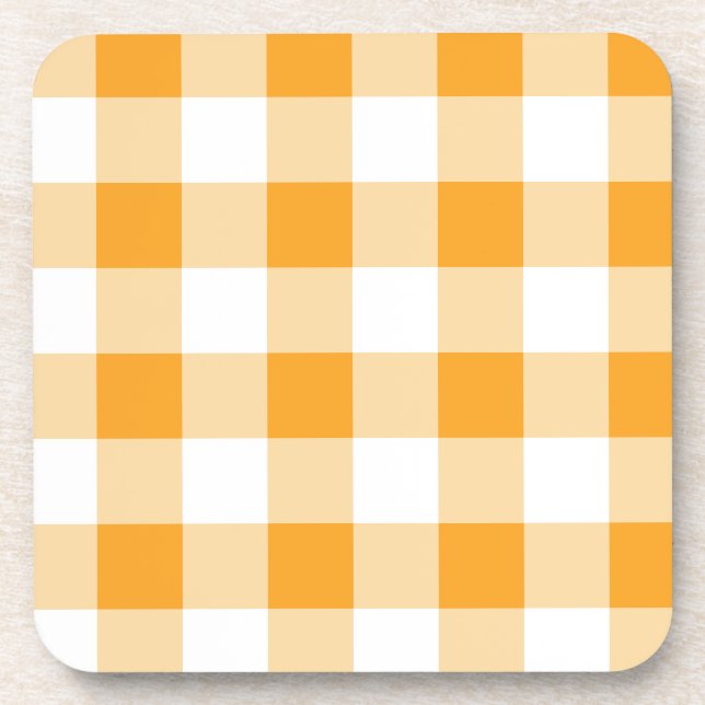 Yellow Gingham Pattern Beverage Coaster (Front)