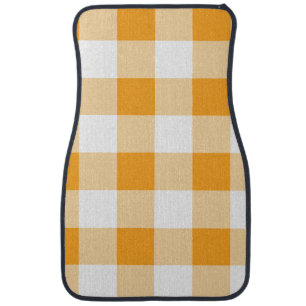 Yellow Gingham Pattern Car Floor Mat
