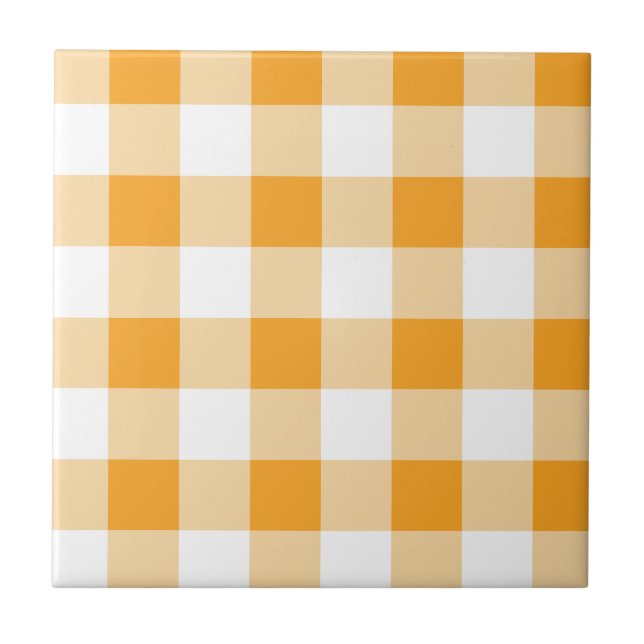 Yellow Gingham Pattern Ceramic Tile (Front)